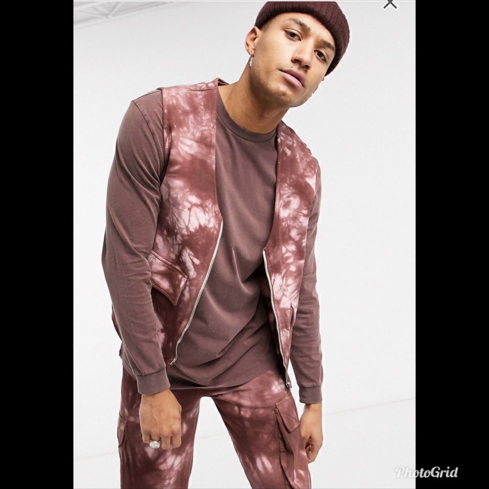 ASOS Design Acid Wash Tie Dye Jersey Brown Utility Vest